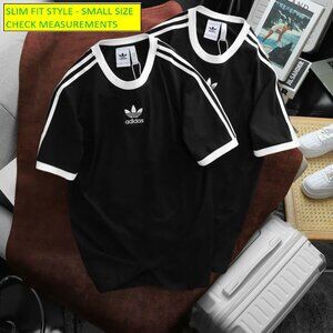 Adidas Classics Original 3 Stripes Tee Shirt Trefoil Retro Men Black Slim Fit